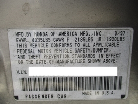 1998 HONDA ACCORD EX SILVER 2.3L VTEC AT A16442